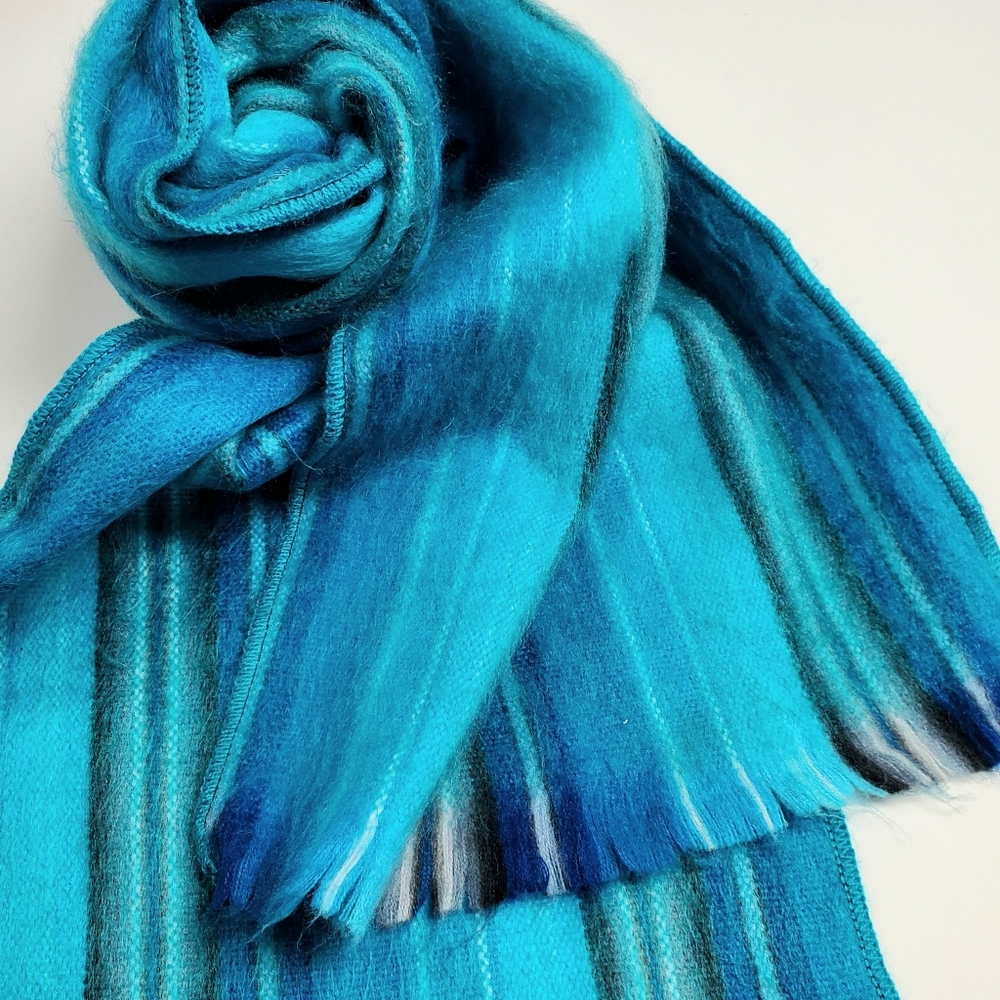 Alpaca 🦙 Wool Scarf Turquoise Stripe Pokoloko